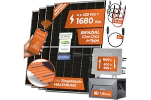 Solarway 1680W Balkonkraftwerk 1600W Komplett mit 1,6kWh Anker Speicher - Ausgang einstellbar 600/800/1600W - 4x420W Bifaziale Glas/Glas n-Type JaSolar-Module, Wechselrichter mit APP&WiFi