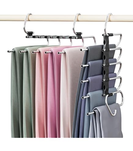 Loputon Broekhanger, 2 stuks, ruimtebesparend, opvouwbare antislip broekstandaard van roestvrij staal, multifunctionele kledingkastorganizer, biedt ruimte voor meerdere broeken, jeans, sjaals