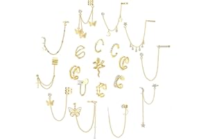 Kakonia 19Pcs Cuff Chain Earrings Ear Cuff Earrings for Women Butterfly Rhinestones Star Moon Tassel Chain Drop Helix Cartilage Clip On Wrap Earrings Non Piercing Adjustable Dropping Chain Cuff Earrings