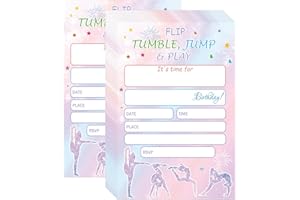 POP RESIN 4 x 6 Inch Rainbow Gymnastics Invitations Cards with Envelopes Tumble Jump Play Birthday Invites Cards - Jump Birthday Party Invitations Supplies Decorations for Kids or Teen Birthday 25 Pack
