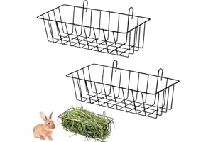 HUNICANDIU Hay Feeding Station, Pack of 2 Hay Rack, , Hay Feeder for Cage, Metal, , Hay Rack for Hanging, Hay Holder, Grass Holder, Small Animal Basket with Hooks