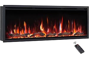 FlameKo Avena 127cm/50" Slim Frame Recessed Media Wall Inset Electric Fireplace with Multi Flame Colours, with Logs, Heater 750W & 1500W