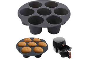 NOMEY 2 pezzi Stampo muffin accessori friggitrice 7 pirottini in silicone cupcake Teglie per Friggitrice ad Aria per Muffin in Silicone 7 Tazze Pirottini da Forno per Torte Cioccolatini (8 pollici)