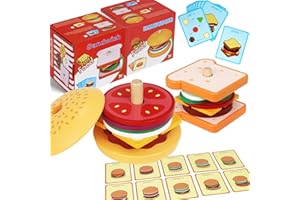 GLIBBUL Montessori Toys for 3 4 5 Year Old Boy Girl, Pretend Play Fake Food for Ages 3-5 Kids Gifts, Stacking Wooden Building Blocks Educational Puzzles Games for Toddler Preschool (Set)