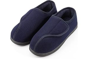 LongBay Men's Diabetic Wide Fit Slippers Comfy Warm Plush Fleece Memory Foam Arthritis Edema Swollen House Shoes