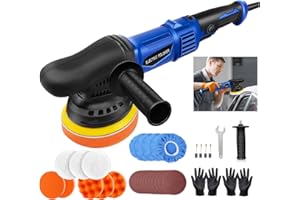 LUCN Dual Action Car Polisher Orbital Polishing Machine DA Buffer Sander & 6" Wax Pad, 6 Speed, with 13pcs 5-Inch Polishing Pads and 12 Sandpapers