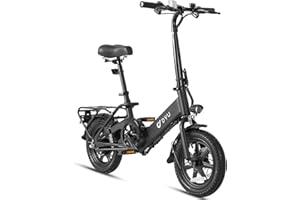 DYU Bicicleta Eléctrica Plegable, 14 Pulgadas Urbana Ebik, Mini Bicicleta Eléctrica con Portaequipajes, Pedal Asistencia, 36V 7,5AH Batería, Altura Ajustable, Luces Nocturnas, Freno Doble Disco