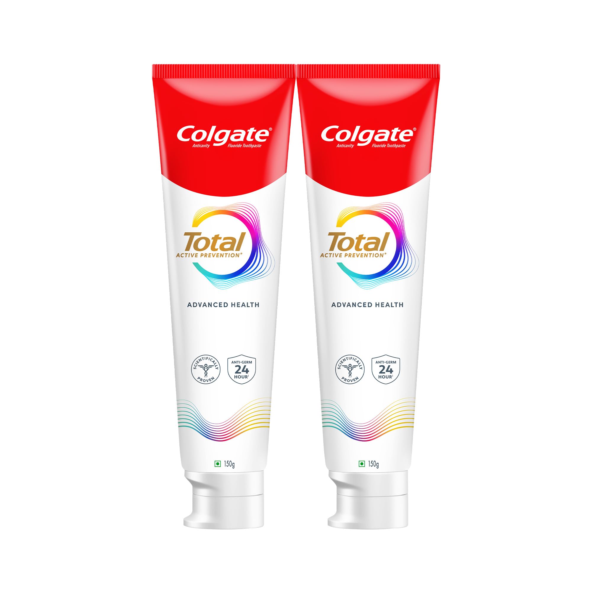 Colgate Total 300gm (2 x 150gm) Advanced Health Anti-Germ Toothpaste, Tooth Paste with 12-Hour Anti-Germ Protection, Whole Mo