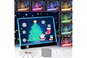 SHENGOU Tableau lumineux Message LED 35x25cm, Tablette lumineuse Dessin, Rechargeable,7 Couleurs Ajustables,Tableau Dessin Led avec Support Réglable Chiffon 7 Stylos de Couleur Idéal pour la Maison le Bureau