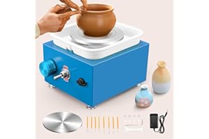 Aomdom Mini Töpfermaschine, 2000RPM Einstellbare Geschwindigkeit Metall-Drehteller Töpferscheibe von 10/6.5CM Tonformungswerkzeugen und ABS-Becken Geliefert Geeignet für Töpfer-Heimwerker (Blau)