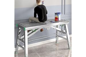GENERIC Adjustable Work Platform with 400 kg Duty Rating, Portable Multipurpose Folding Scaffolding Work Platform Scaffold Tower Ladder Stool Bench Adjustable Height, Carbon Steel Structure
