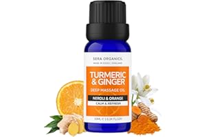 Turmeric Massage Oil for Mood Boost, Skin Radiance & Emotional Reset – Neroli & Orange Aromatherapy Oil, Anti-Fatigue Daily Ritual, Travel Size 10ml by Sera Organics │ Uplifting Citrus Blend