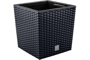 Prime Garden® SquarePot Maceta de ratán de plástico con inserto para casa, jardín, terraza, porche, cuadrada, resistente a las inclemencias del tiempo, resistente a las heladas (40 x 40 x 40 cm,