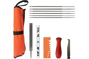 COSY GARDEN TOOLS Kit d'affûtage pour tronçonneuse, avec 6 Limes Rondes, 6″ Flat File, Depth Gauge, Wooden Handle, File Guide, Tool Bag (Ensemble de 12 pièces)