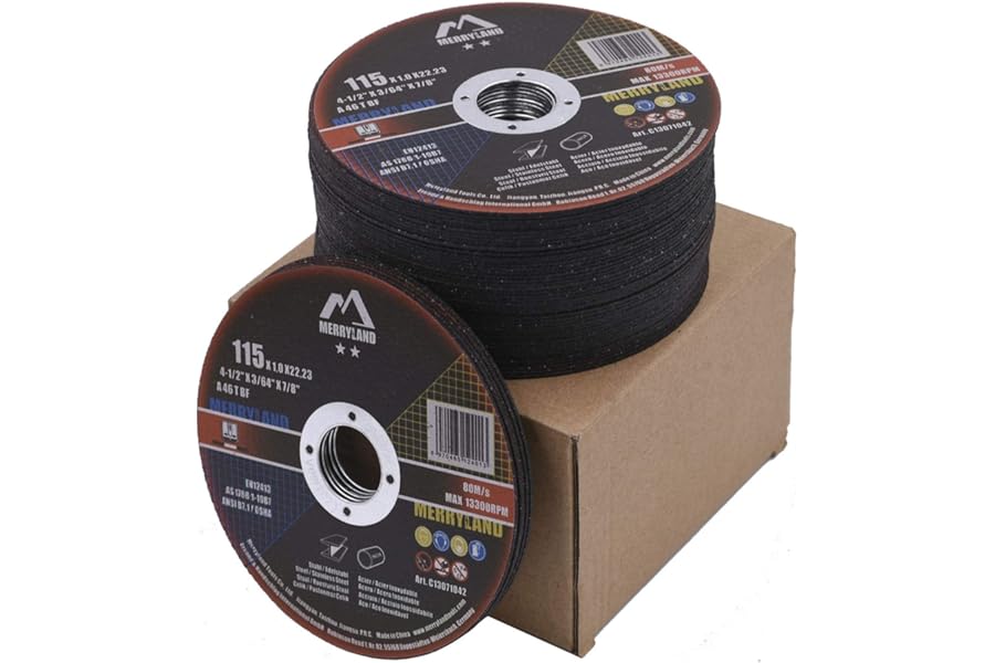 Merryland Cutting Disc 115 Metal for Angle Grinder, 115 X 1.0 X 22.23 mm Cutting Wheel 50 Pieces, INOX Stainless Steel Iron Universal 4.5 inch Type 41, Craft-Line C13071042