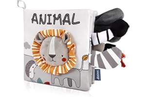 Heyu-Lotus Baby Books Toy 0-6 months, Newborn Sensory Soft Books Toy, High Contrast Touch & Feel Crinkle Cloth Books with Squeaker, Early Development Bath Toys Gift (Lion)