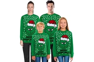 NEWCAMP LTD New Camp Ltd Christmas Jumper - Unisex 100% Acrylic Grinch Festive Knit Crew Neck Sweater for Family - Soft & Cosy Chunky Knit Matching Holiday Outfit for Men Women & Kids
