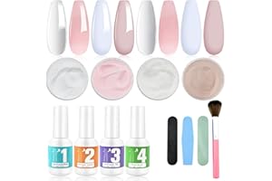 HONEY JOY 8 in 1 Clear Pink French White Nude Colors Dip Powder Starter Kit for Daily Makeup, Fine Dipping Powder, Liquid Kit Set Steps 1-4 & Brush Cleaner,Base,Top,Activator(4x15ml-Clear-CP-FW-LS05-18g)