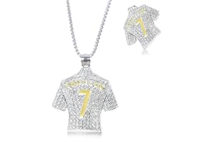 AINVLIYA Fußball Anhänger Trikot, Trikot Halskette Schmuck Silber Kette Fussball Anhänger Diamant Trikot Charme Fußballtrikot Kette für Männer Herren Jungen Sportfan Hip Hop Fußball Trikot Halskette Geschenk