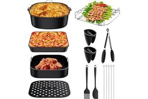FUNYKICH 10Pcs Accesorios para Freidorade Aire de Cuadrada 5L+, XXL, XL Juego de Accesorios Universal para Freidora Sin Aceite, sin BPA, Antiadherente(22CM)