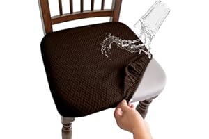 Mosayt Juego de 4 Funda de Silla Elásticas Impermeables, Ajustables, Jacquard Geométrico, Desmontable, Fundas Sillas de Comedor, Oficina, Jardín, Cocina, Exterior(Chocolate, 4 Piezas)