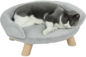 PawHut Divanetto Rialzato per Cani e Gatti con Rivestimento in Peluche, Divano per Cani Piccoli, Cuccia per Gatti e Aminali Domestici Sfoderabile con Schienale, 47x40x20 cm, Grigio