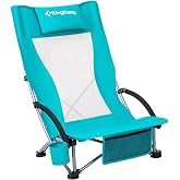 KingCamp Highback Beach Chair | Kafalıklı kamp sandalyesi, saklama cebi bardak tutucu ve file sırtlık, plaj, kamp, festival, 
