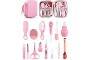 SOSALUK 15 Pezzi Set per la Cura del Bambino del Set Bagnetto Neonato, Set Cura Neonato Professionale, Accessori per Bambini Senza BPA, Adatto per Neonati, Ideale per Viaggi e Casa - Rosa