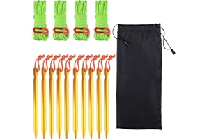 TRIWONDER aluminiowy namiot słupki śledzie i odblaskowe Guylines z napinaczami linki do namiotu na kemping, wędrówki, wędrówki z plecakiem (fluorescencyjny zielony)