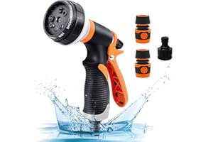 DPROFY Garden Hose Pipe Spray Gun, High Pressure Anti-Leaking Hose Gun, 8 Adjustable Patterns Garden Hose Nozzle Sprayer with Built-in Lock for Cleaning, Watering, Washing Cars, Bathing Pets