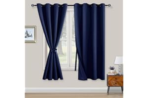 XWZO Blickdichte Vorhänge Verdunklungsvorhänge mit Ösen 2 Stücke Gardienen mit Raffhalter Lichtundurchlässige Vorhänge für Schlafzimmer,WonhzimmerBüro, 175x140 cm, Blau