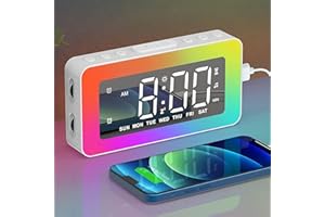 AFEXOA Digital Alarm Clock with RGB Night Lights, Non Ticking Alarm Clocks Bedside with Dual Alarm, LED Alarm Clock with Large Display, Snooze, 0-100% Dimmer, USB Powered, Bedside Clock for Bedrooms