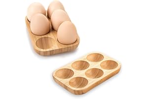 Jadin Portauova Frigorifero, 2 Pezzi Portauovo in Legno Contiene 12 Uova, Porta Uova Frigo Adatto per Riporre Frigorifero e Tavolo da Pranzo, Lunghezza x Larghezza x Altezza: 15 x 10 x 1,8 cm