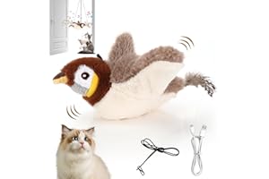 Collazoey Uccellino per Gatti Che Si Muove, Ricaricabile Flapping Bird Toy Cat, Gioco Per Gatto Interattivo Uccello Che Vola, che svolazza e cinguetta come un uccello, Uccellino per Gatti che si Muove