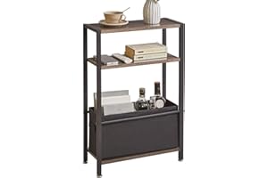 Aibiju Tavolino con contenitore sottile a 3 ripiani cestino tessuto, comodino per piccoli spazi camera da letto soggiorno grigio scuro YD-TM052G