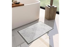 chakme Bath Mat Quick Dry Bathroom Mat Non Slip, Super Absorbent Bathroom Rug, Fast Drying Bathroom Carpet for Bathroom and Kitchen, 40×60 cm, Vintage Green Leaves