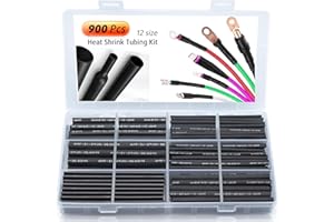 Antonki 900 Pcs Heat Shrink Tubing Kit, 2:1 Ratio Electrical Cable Heat Shrink Wrap Tubing, 12 Sizes Industrial Heat-Shrink Tubing for Electrical Insulation, Repairs, Connectors - with Storage Case