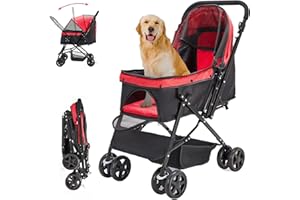 NASTARKI Hundebuggy Faltbar, Hundebox Transporttasche Klappbar bis 20 kg, Hunde Haustier Buggy Pet Stroller Roadster für kleine Hunde Katzen (Rot)