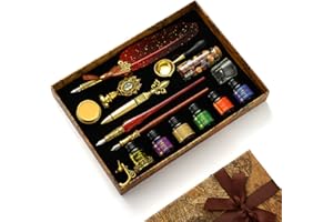 Juego de Pluma de Inmersión JasCherry, Pluma y Tintero Antiguo con Sellos de Cera, 18 Plumines Adicionales y 6 Tinta, Bolígrafos de Caligrafía para Arte, Escritura, Firma, Decoración, Regalo