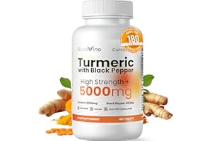 Turmeric Tablets 5000mg with Black Pepper | 95% Curcumin Extract | 180 Easy to Swallow Tiny Turmeric and Black Pepper Tablets | Vegan & Cruelty-Free | Supplements for Men and Women by Nutrivino
