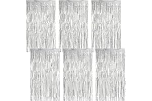 IXYDOR 6 Stück Silberner Lametta Vorhang, Glitzervorhang Lametta 1m x 2m, Glitzer Party Vorhang, Glitzer Tinsel Curtain für Party Deko Geburtstagsdeko Hochzeit Festivals Bühnendekor Weihnachten Party Deko
