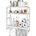 Bamworld Bathroom Shelf Storage Adjustable Bamboo shelf 3 Tiered Over Toilet Rack Bathroom Organizer for Space-Saving Wall Mount Stand Used in the Kitchen Living Room(White)