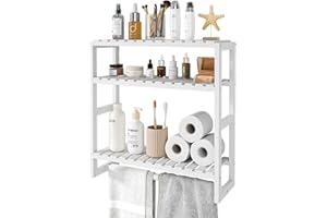 Bamworld Bathroom Shelf Storage Adjustable Bamboo shelf 3 Tiered Over Toilet Rack Bathroom Organizer for Space-Saving Wall Mount Stand Used in the Kitchen Living Room(White)