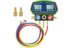AUTOAND AC digital refrigerante collettore manometro set per HVAC sistema di raffreddamento, doppia valvola di prova e termometro, rilevatore di pressione di vuoto set per refrigerante R134A R410A