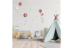 YABADUU Adesivo da parete animali ad acquerello sticker da muro per camera dei bambini con nome desiderato decorazione per ragazzi ragazze Y037 (Non personalizzato, 07 Conigli marroni)