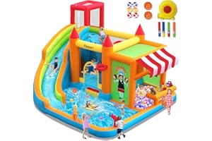 FBSPORT hüpfburg Outdoor mit gebläse hüpfburgen Kinder aufblasbare hüpfburg draußen XXL Outdoor für Erwachsene groß hüpfburg mit rutsche geeignet für Kinder 424 ×388 ×238 cm