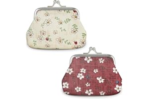 Energather 2 szt. portmonetka na monety, śliczna portmonetka dla kobiet i dziewcząt, mała portmonetka damska z kwiatowym wzorem, na klucze, zmiany, paragony, Czerwony + khaki, S, casual