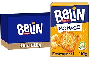 BELIN - 16 Paquets de Crackers Belin Monaco Emmental 110g - A Partager entre Amis ou en Famille pour les Apéros - Fabriqué en France - Lot de 16x110g