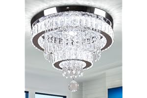 Finktonglan 15.7'' lampadari di cristallo, moderno 2 anello LED soffitto luce con cristalli K9, Semi Flush Mount soffitto luce 6500K, lampadari per sala da corridoio (bianco freddo)