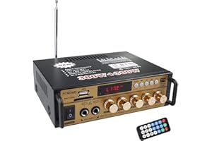 ACMOMO Amplificatore 600W, HiFi Audio Stereo BT Radio Portatile per Auto o Casa, con Telecomando ed Mini Display 2CH LCD, 12 V / 220 V (600W Gold)